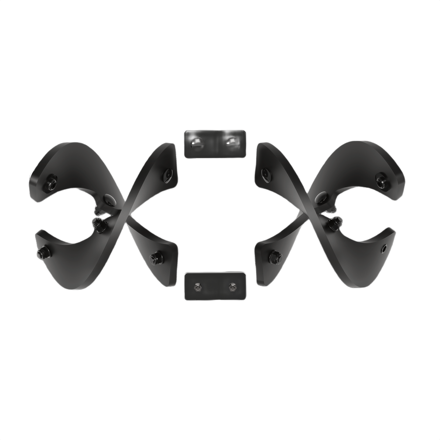 Set of black rotating blades with mounting brackets for power tool accessories in home improvement and tools collections