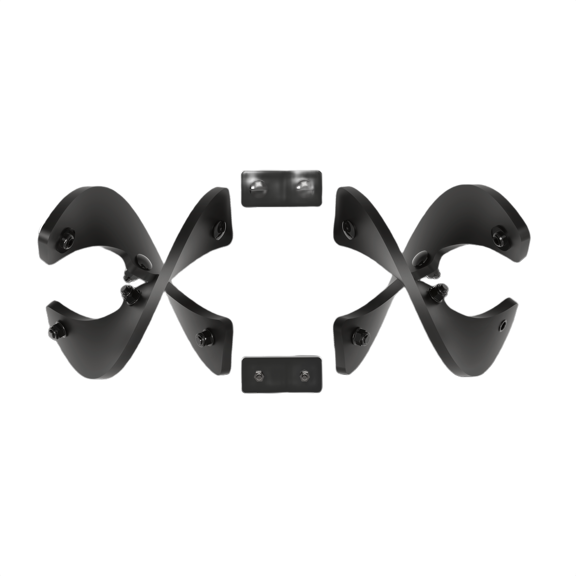Set of black rotating blades with mounting brackets for power tool accessories in home improvement and tools collections