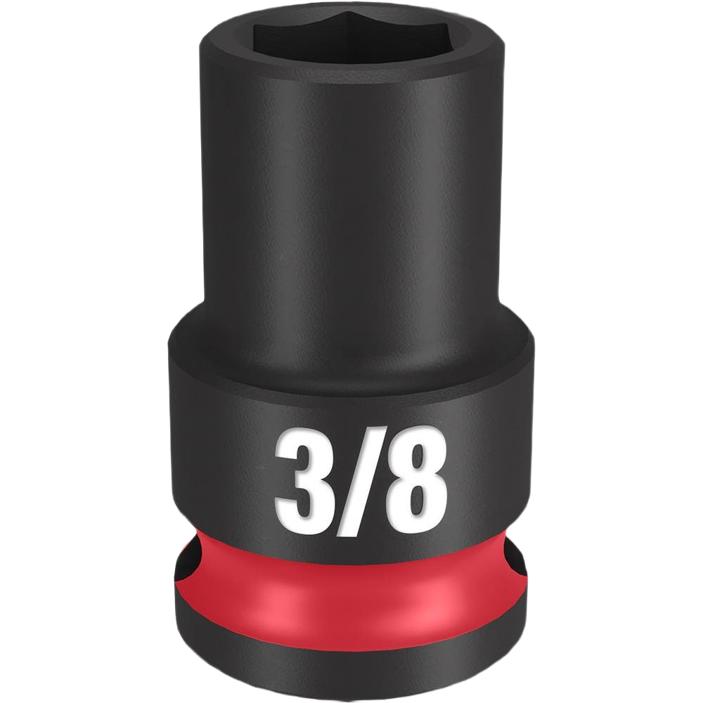 Black 3/8 inch impact socket with red band, forged steel for durability in hand tools and home improvement collections