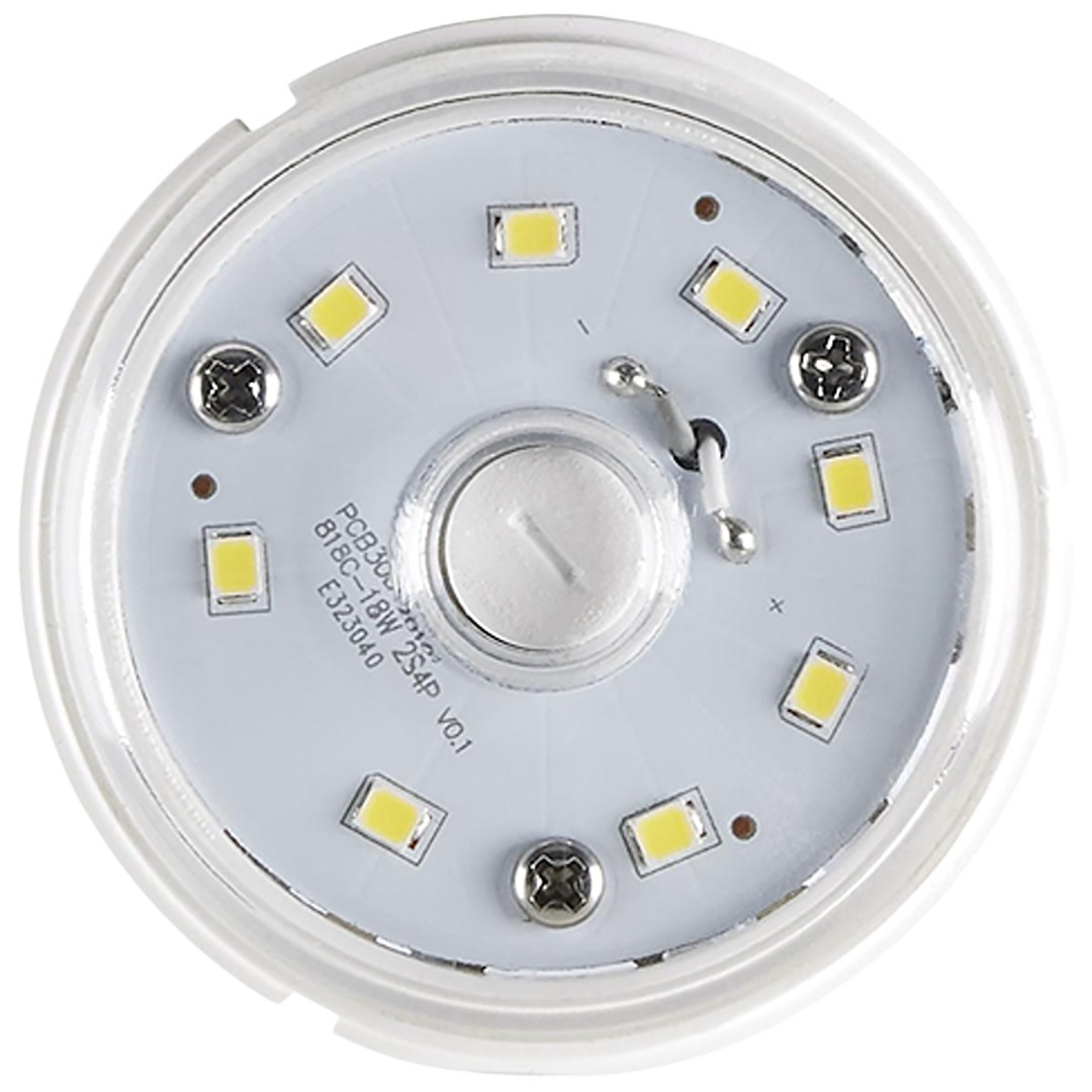 Close-up of 18 watt LED corncob bulb circuit board with surface-mounted diode lights for electrical lighting projects