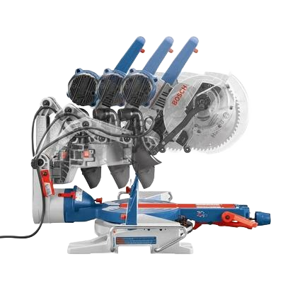 Blue and red 10-inch dual-bevel glide miter saw with clear blade guard in electric power tools for home improvement
