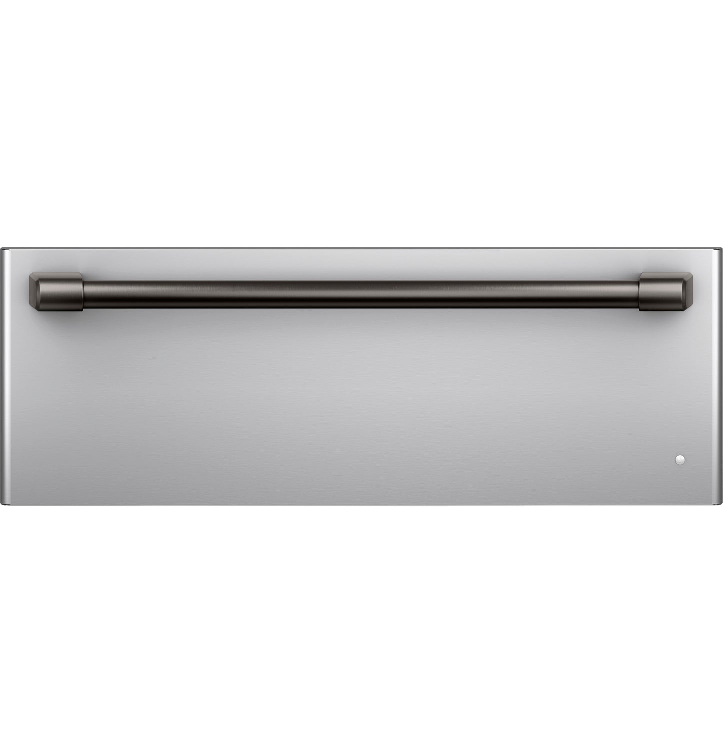 Stainless steel warming drawer front panel with dark handle, designed for kitchen and wall oven appliance collections