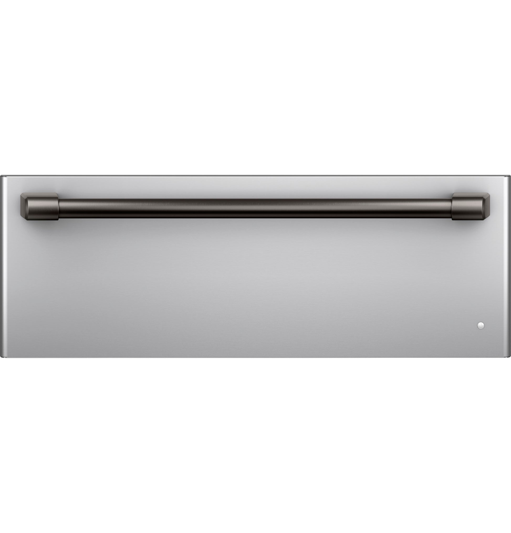 Stainless steel warming drawer front panel with dark handle, designed for kitchen and wall oven appliance collections