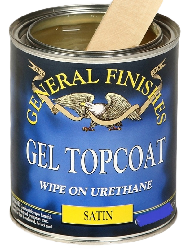 Open quart of satin gel topcoat wipe-on urethane for wood finishing in stains and sealers collections