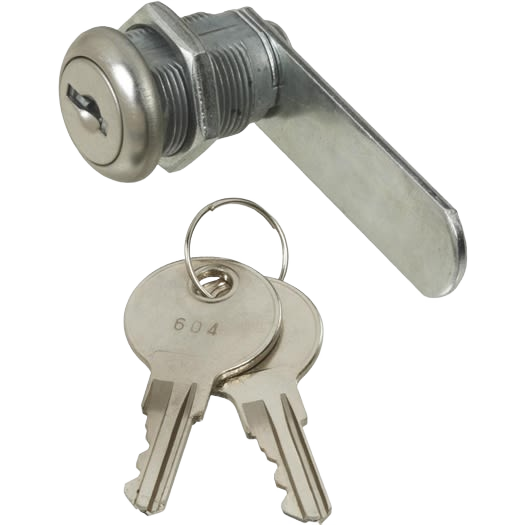 Chrome utility lock with flat locking arm and two keys for cabinet and furniture hardware under $50 collection