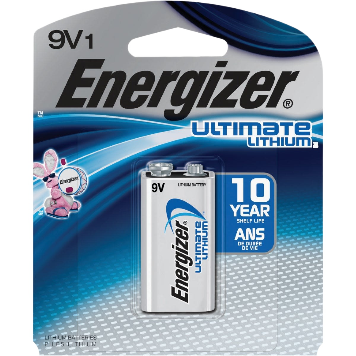 Single 9V lithium battery with long-lasting 10-year shelf life for tools and home improvement devices