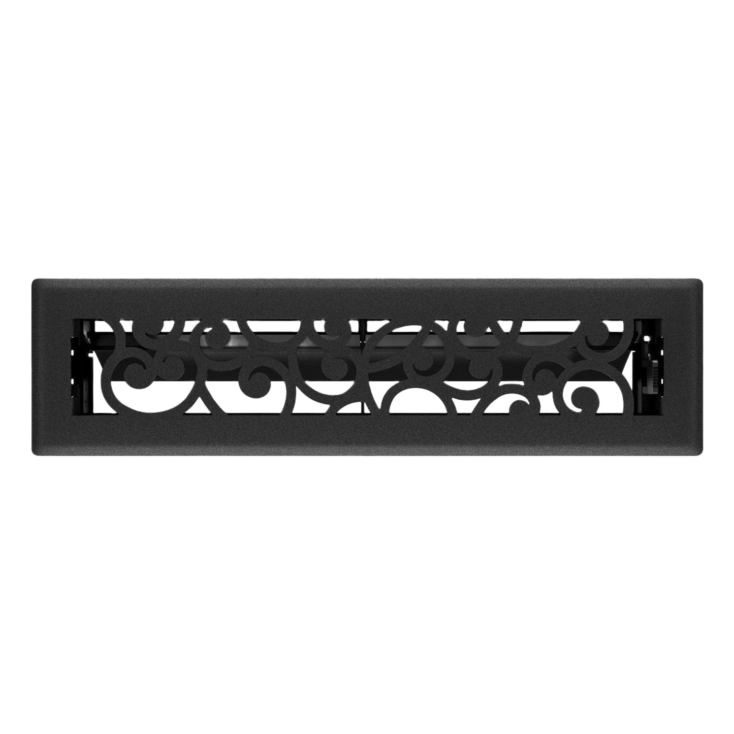 Black iron floor register with ornamental Wonderland scrollwork pattern for home improvement and plumbing ventilation needs