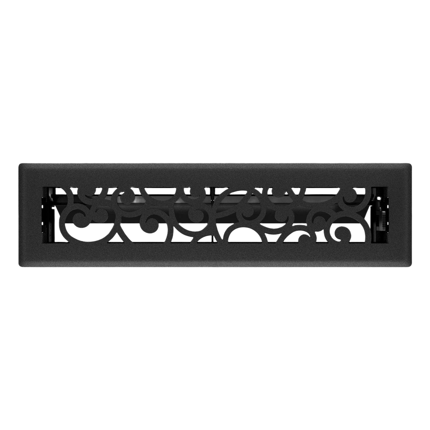Black iron floor register with ornamental Wonderland scrollwork pattern for home improvement and plumbing ventilation needs