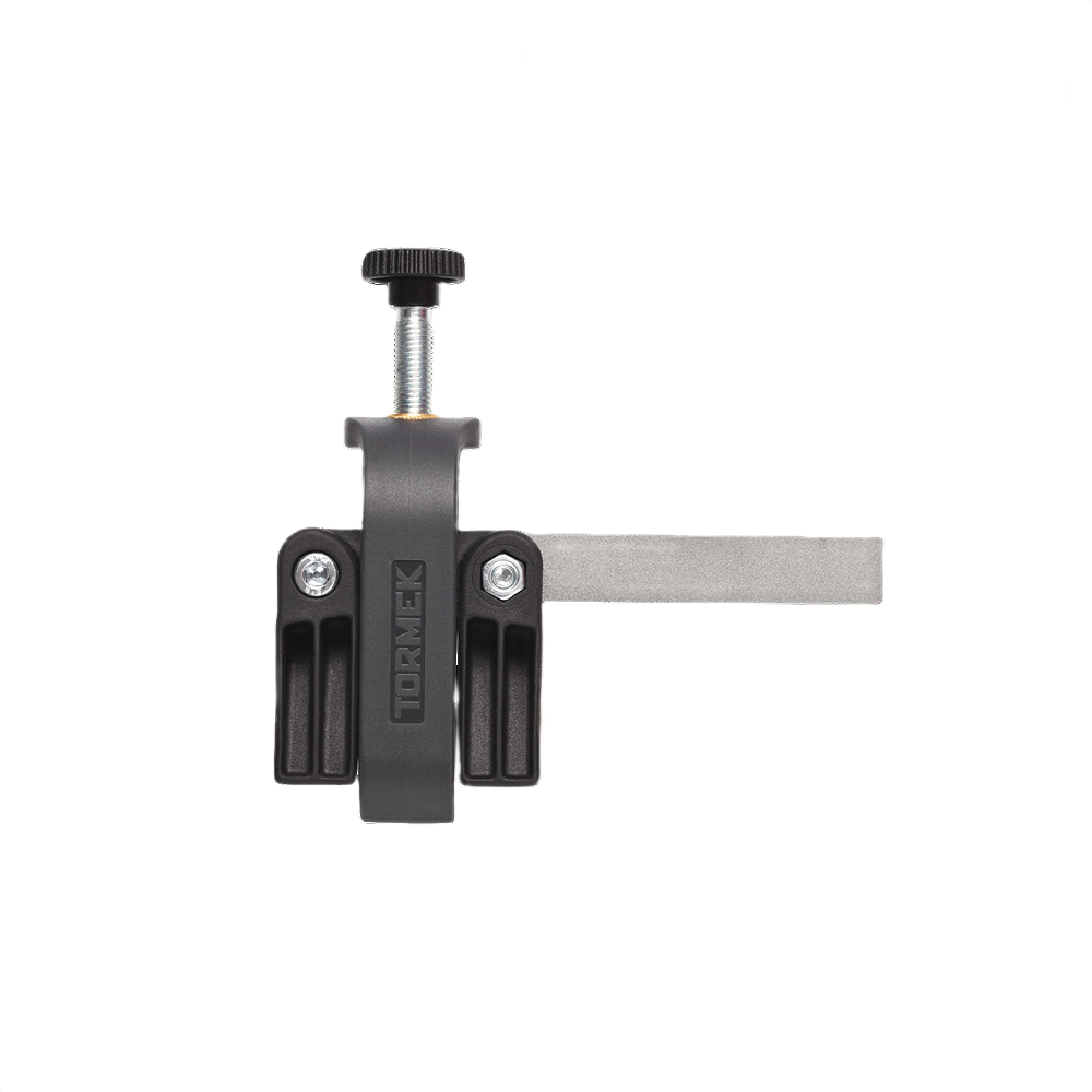 Compact black and silver knife holder jig with adjustable clamp and metal guide bar for precision sharpening tools and home improvement