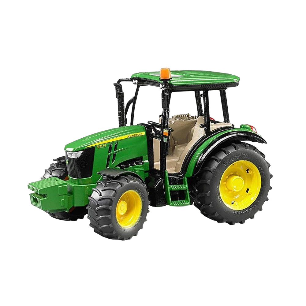 Green and yellow Bruder tractor model with detailed cabin and large textured tires for realistic play or display