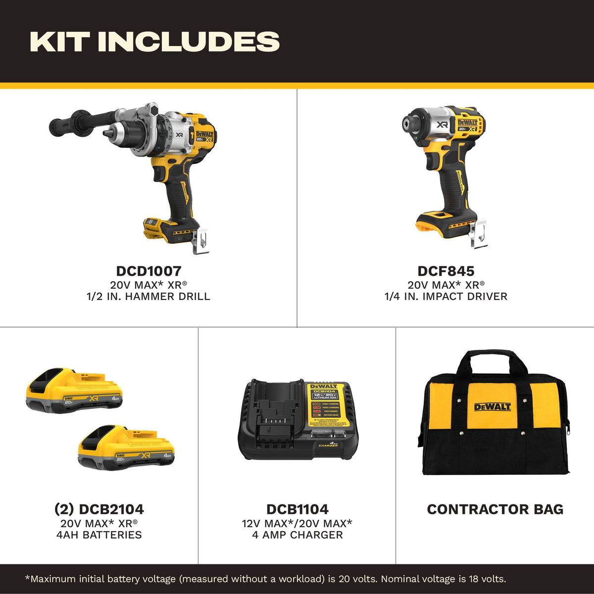 DEWALT 20V MAX* XR® 3-Speed Hammer Drill & Impact 2-Tool Combo Kit w/XR POWERPACK™ Batteries