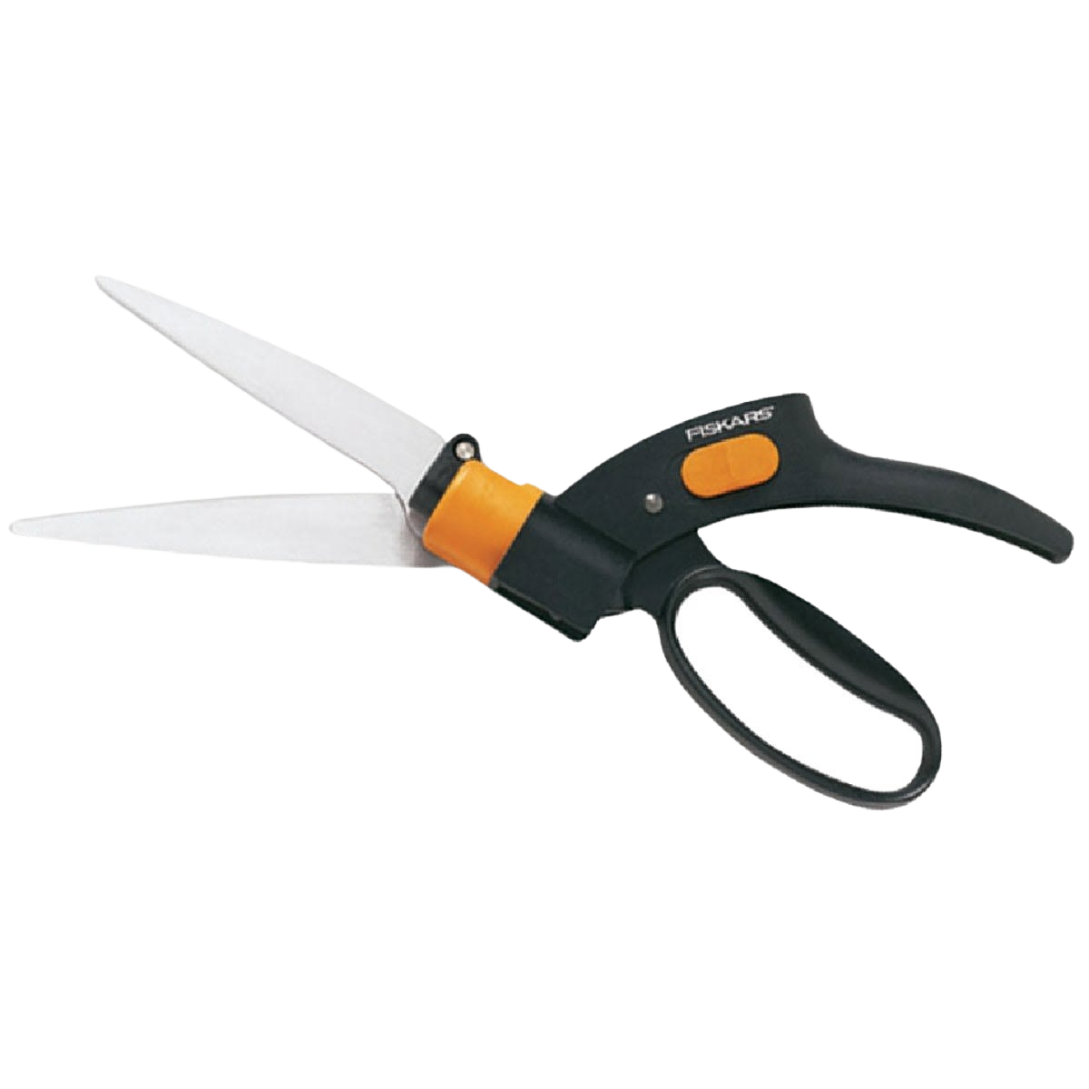 Black and orange stainless steel grass shear with ergonomic handle for precise lawn and garden trimming tasks