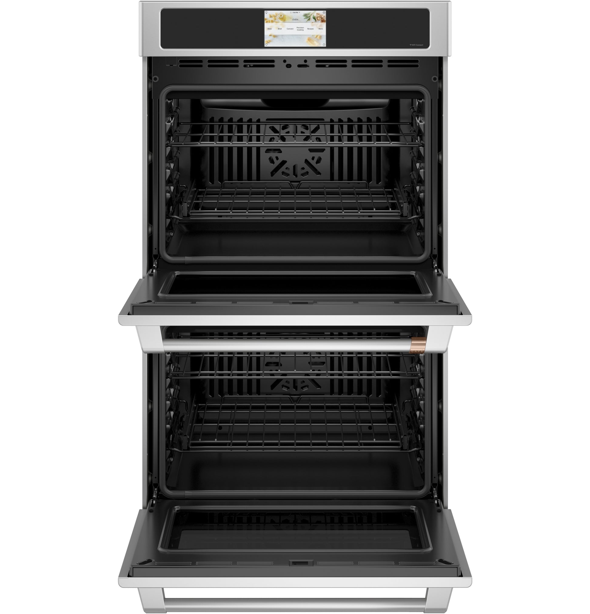 Open smart double wall oven with convection feature and dual interior racks from Double Wall Ovens collection