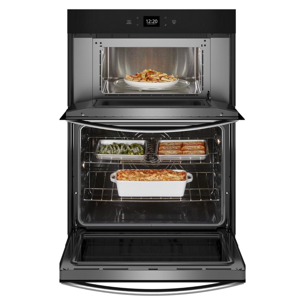 Black and stainless steel smart combo wall oven with air fry mode and digital display in Wall Ovens and Appliances collections