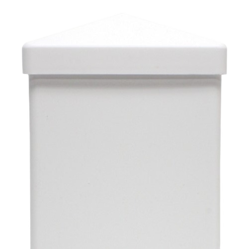 White vinyl pyramid post cap designed for exterior use in home improvement and outdoor fencing projects
