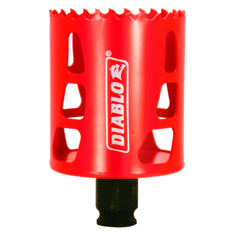 Red metal 2-1/4-inch hole saw with Diablo branding for woodworking and home improvement tools under $50 collections