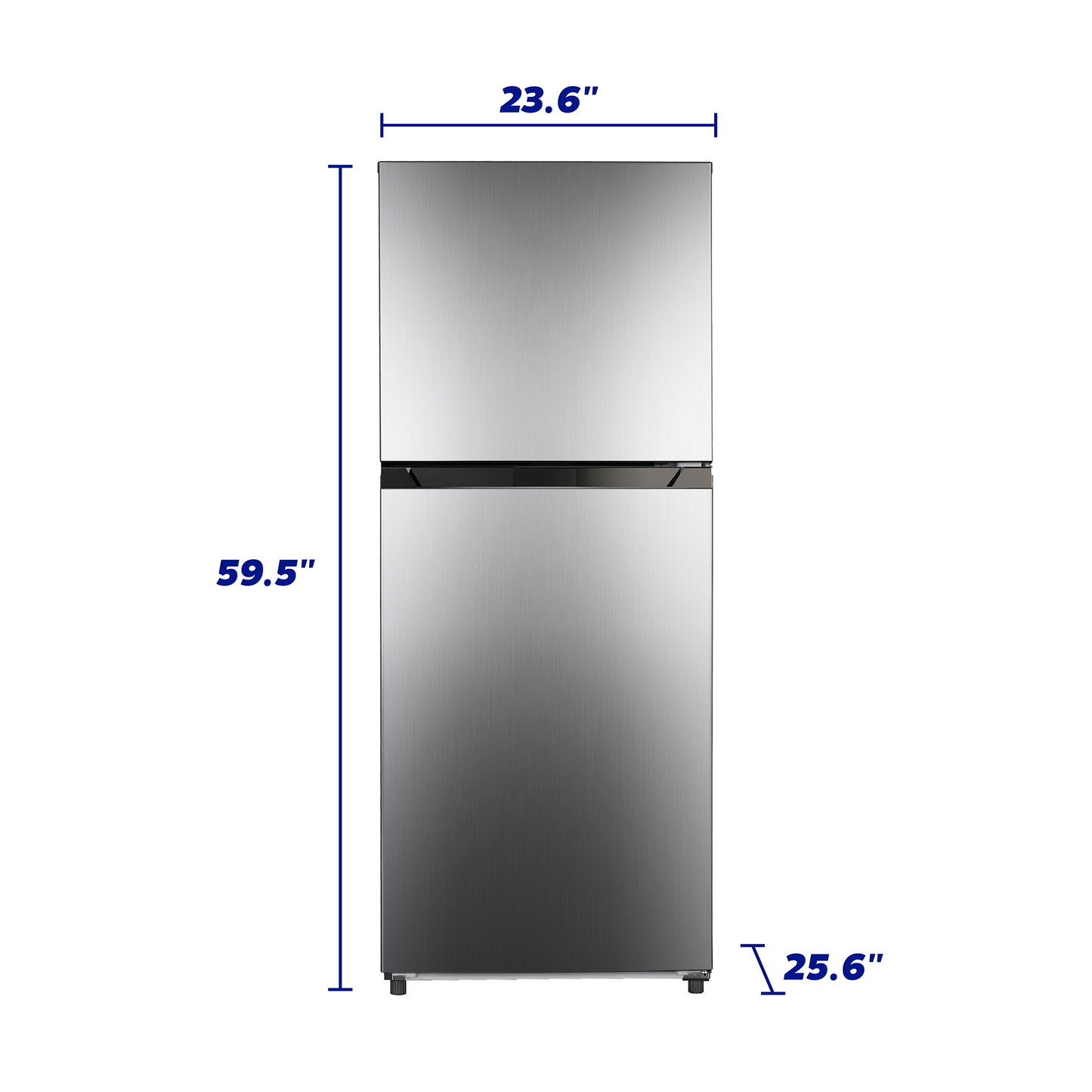 Compact stainless steel top freezer refrigerator with dimensions for kitchen and appliances collection.