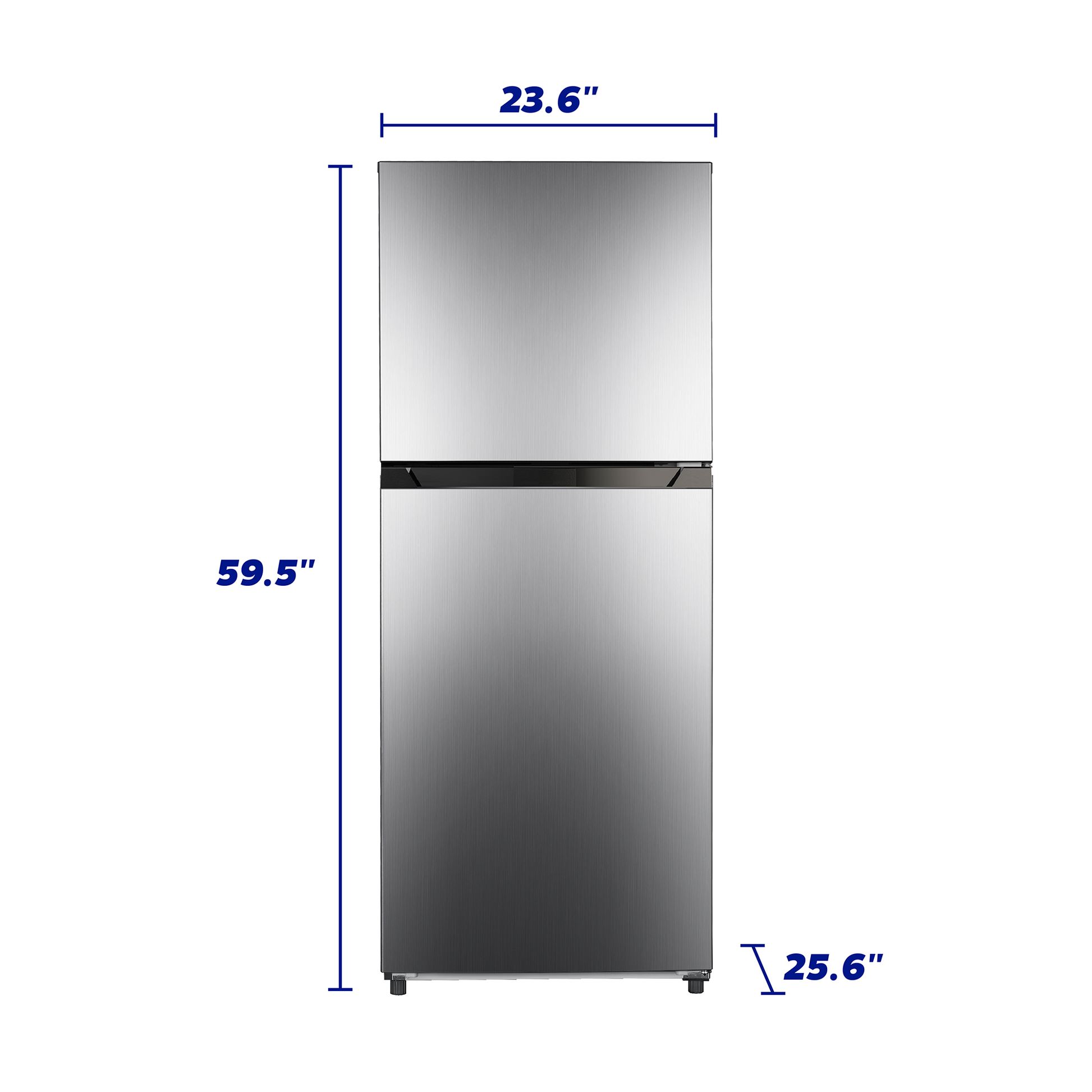 Compact stainless steel top freezer refrigerator with dimensions for kitchen and appliances collection.