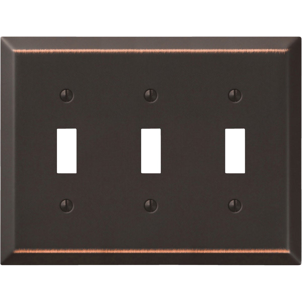 Aged bronze stamped steel 3-gang toggle switch wall plate for home improvement and tools use