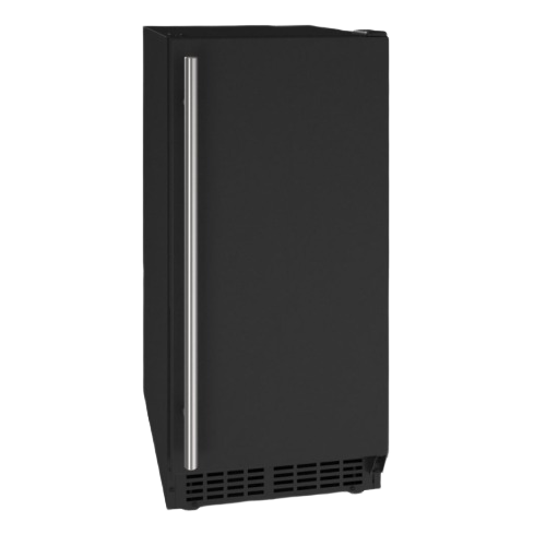 Compact black crescent ice machine with stainless steel handle in kitchen appliances and refrigeration collection