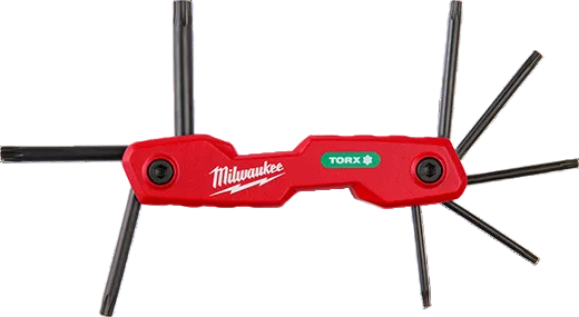 Compact red folding tool with eight Torx keys for versatile use in tools and home improvement tasks