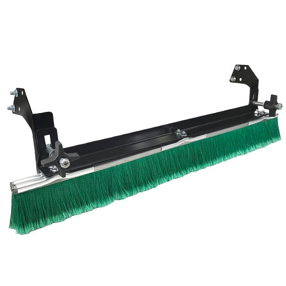 Heavy-duty grass groomer attachment with green synthetic bristles for lawn care and home improvement tools use