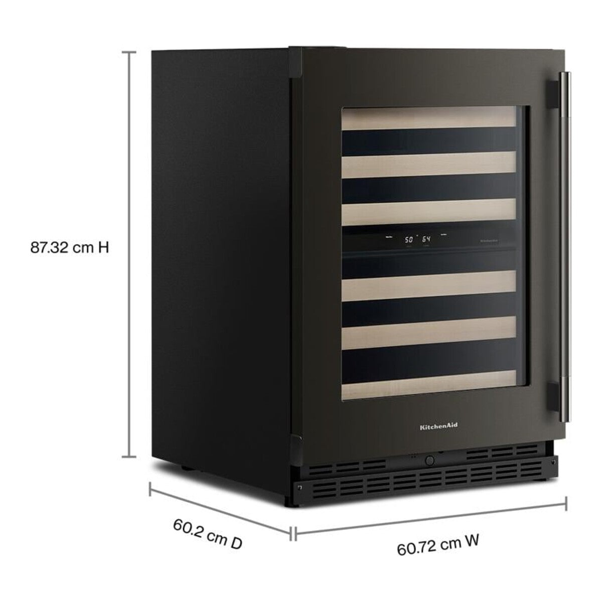 24-Inch Undercounter Wine Cellar with Right Door Swing and 46-Bottle Capacity with Full-Extension Wood-Front Racks in Black Ore