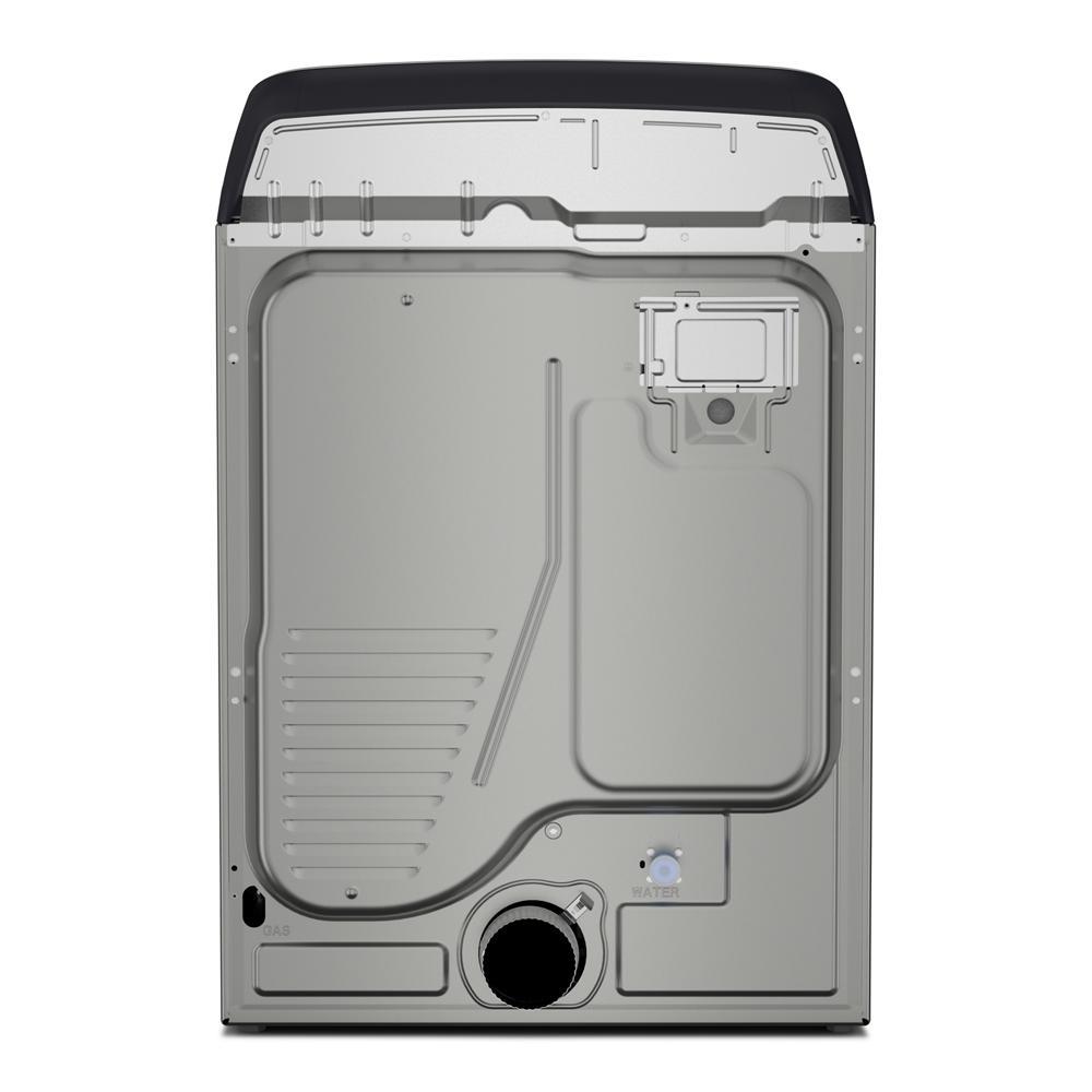 Back view of a top load dryer showing water connection and vent components for Dryers and Appliances collections