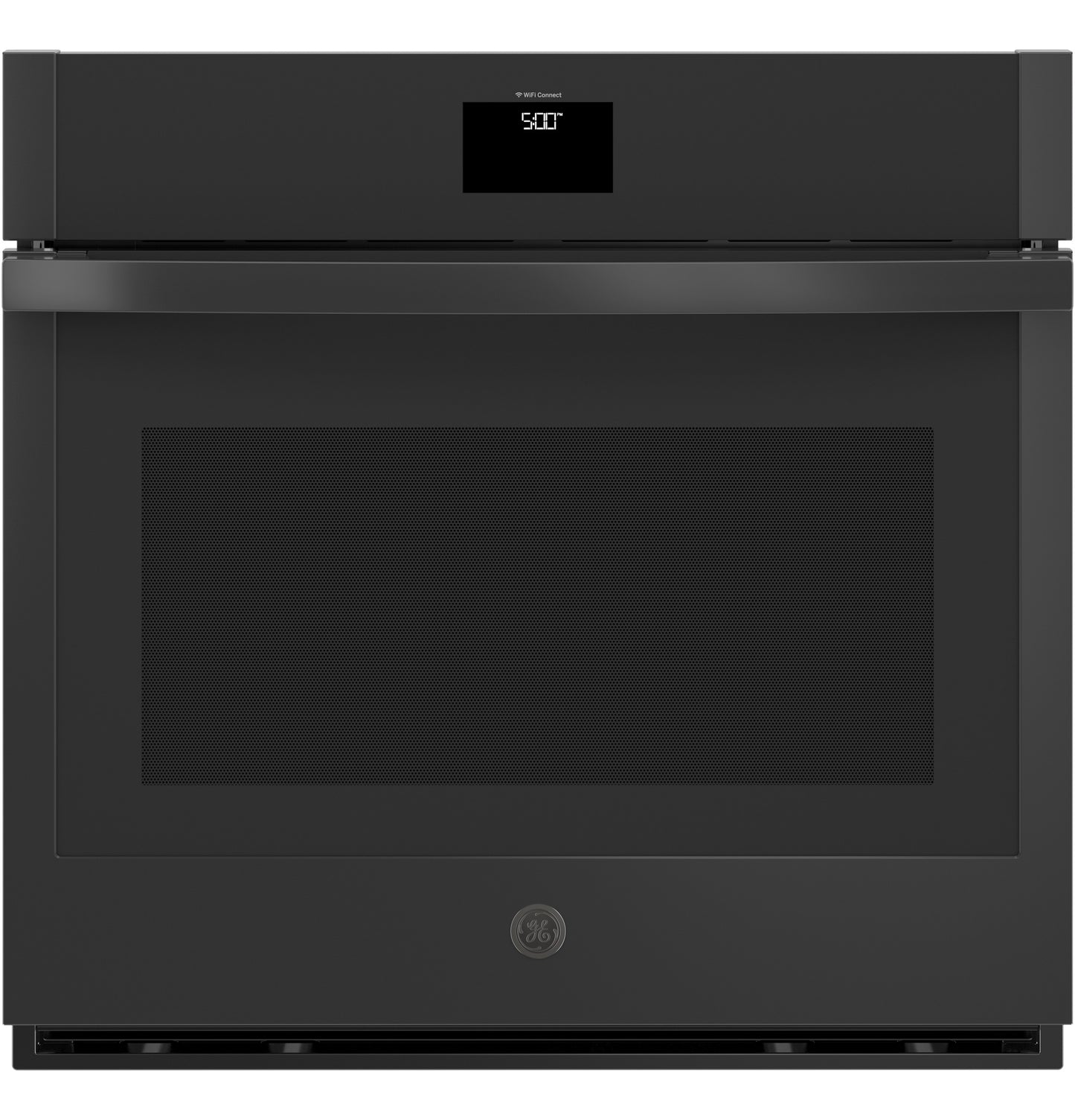 Black smart built-in single wall oven with digital display and sleek modern design from kitchen appliances collection