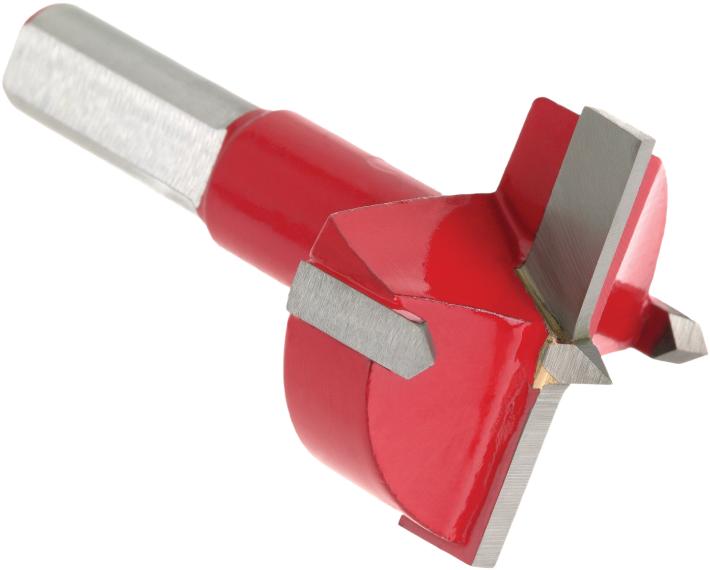 Carbide-tipped 35mm hinge bit with red finish for precise drilling in wood, part of power tool accessories collections
