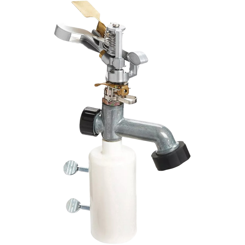 Metal impact sprinkler with adjustable brass arm and white plastic water flow control for Lawn & Garden watering and irrigation collections