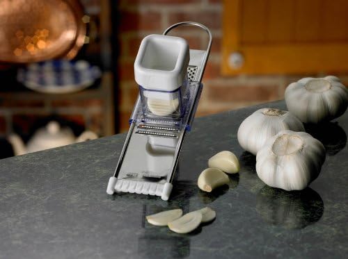 Fantes stainless steel garlic slicer and grater with white plastic holder, ideal for kitchenware under $50 collections