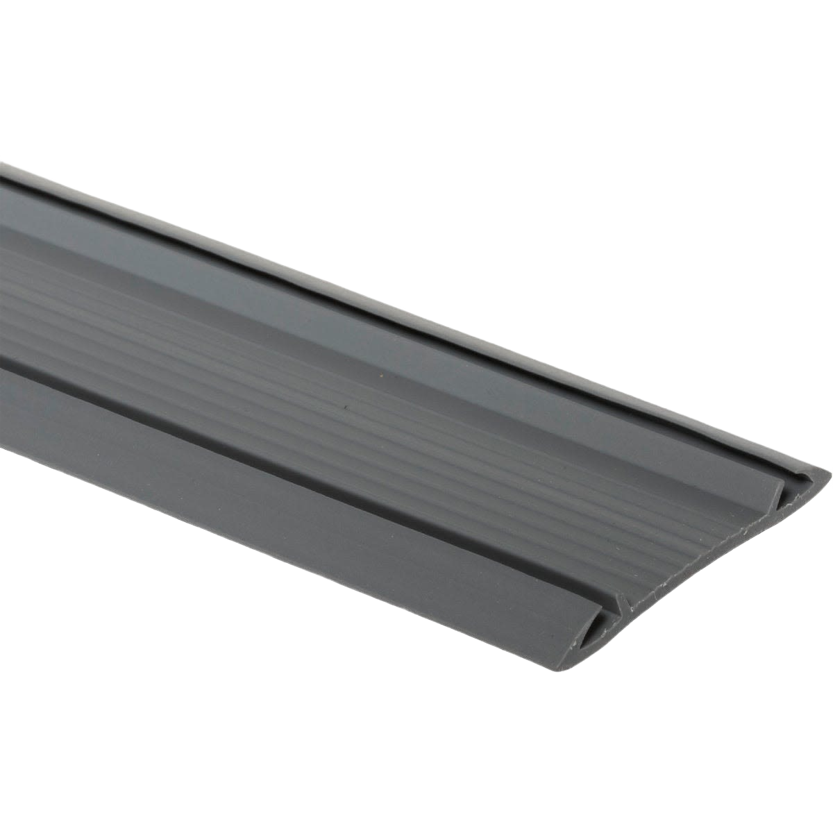 Gray vinyl threshold insert with ribbed surface for replacement in home improvement and hardware projects