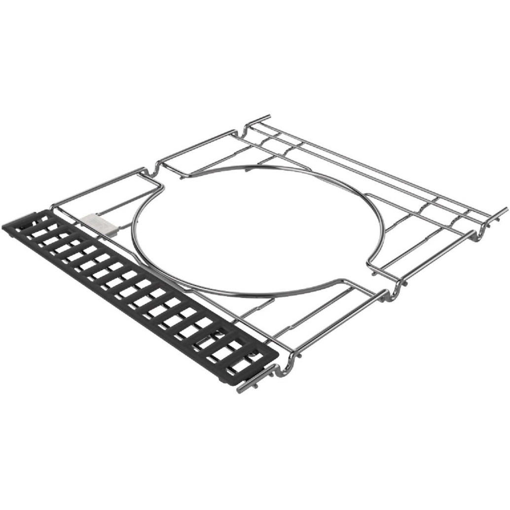 Steel grill grate frame with porcelain-enameled cast spacer for replacement cooking grate in outdoor grill accessories