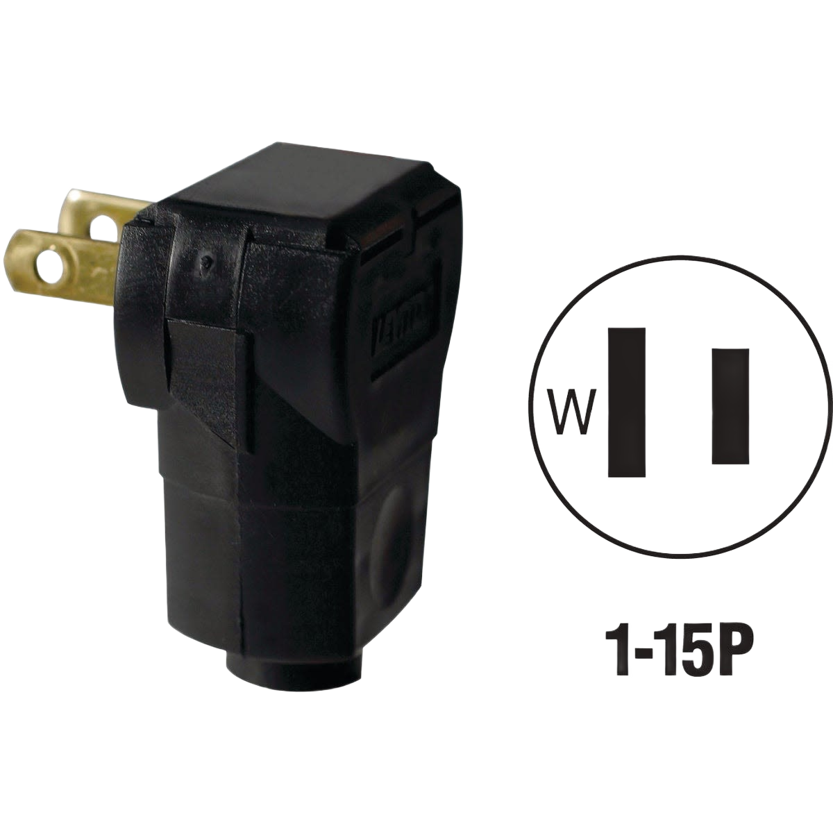 Compact black angle cord plug with two-blade design for electrical wiring in wire and home improvement collections under $50