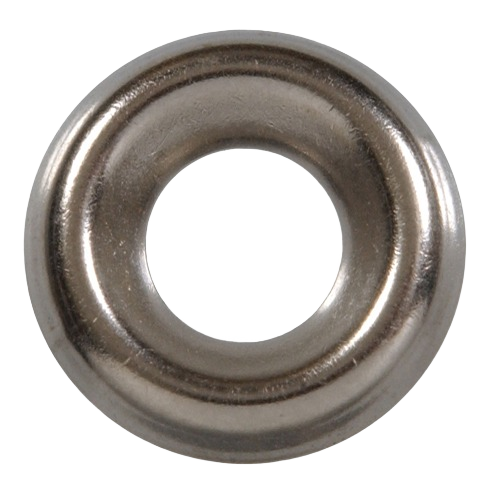 Round nickel-plated finish washer with smooth edges for tools and home improvement applications