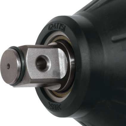 Close-up of metal square drive and durable housing on a cordless impact wrench for home improvement tasks