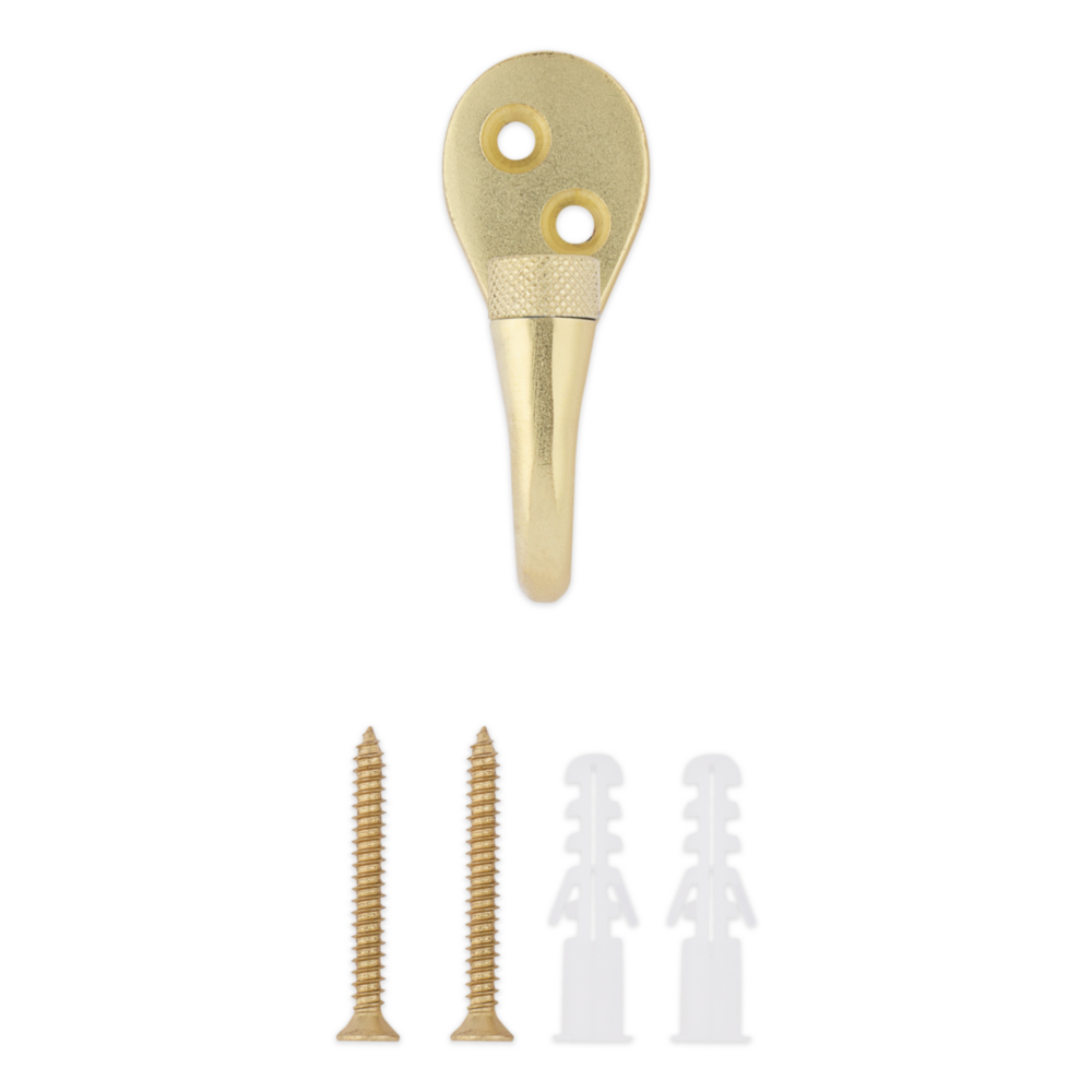 Brushed gold knurled hook with two screws and anchors for home improvement and hardware projects under $50