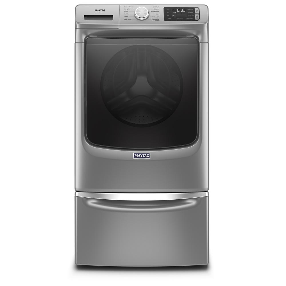 Silver front load washing machine with digital dial and control panel in Front Load Washers and Appliances collections