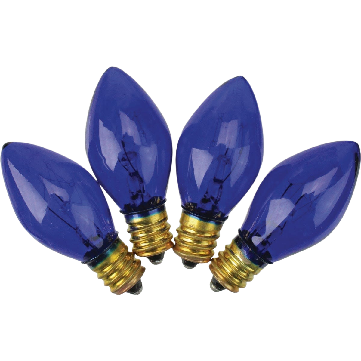 Set of four blue C7 replacement bulbs with brass bases for Christmas lights and home improvement projects under $25