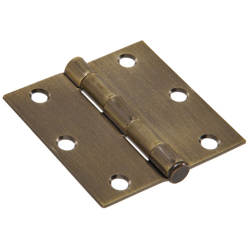 3-inch antique brass square corner door hinge with removable pin for residential hardware and home improvement projects