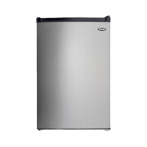 Compact stainless steel mini refrigerator with true freezer, ideal for kitchens and appliance collections