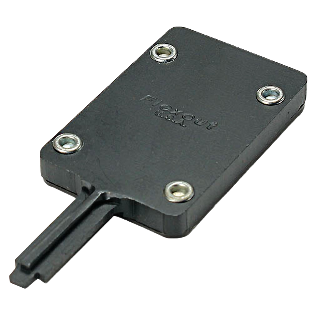 Black universal adapter tool with metal fasteners designed for precision woodworking and home improvement tasks