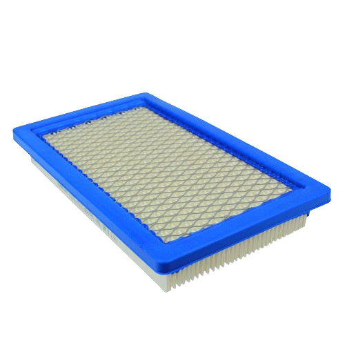 Rectangular air filter element with blue frame and mesh grid designed for outdoor or equipment use in home improvement projects