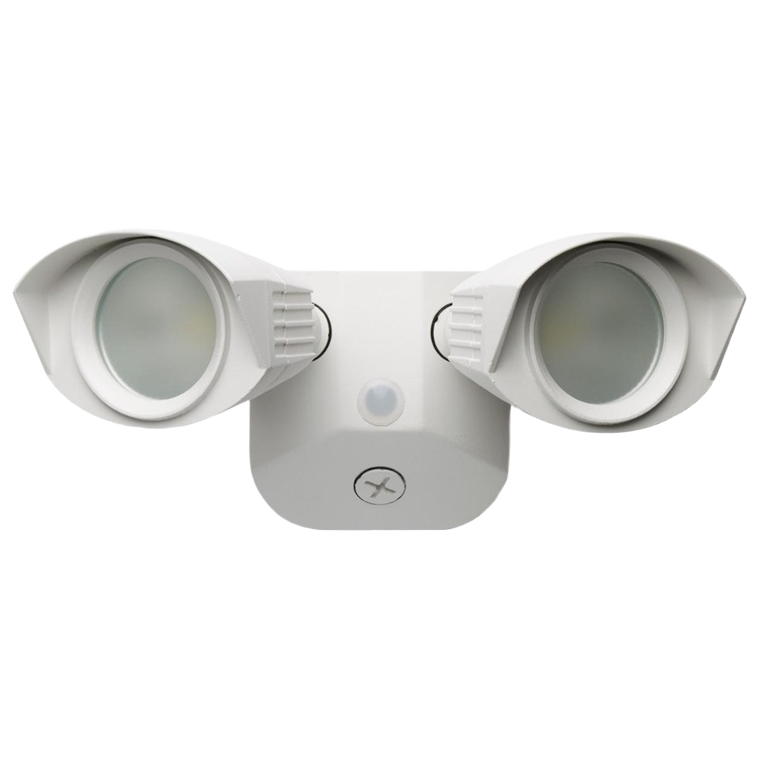 White dual-head LED outdoor security light with motion sensor for home safety in outdoor lighting and security collections