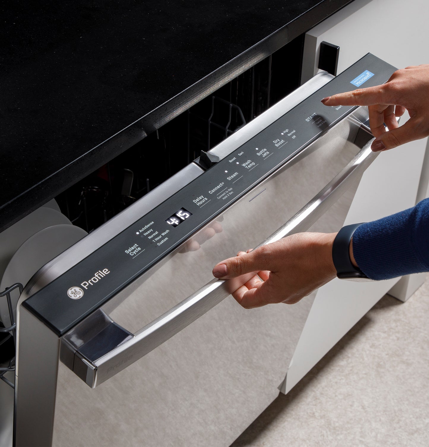 GE Profile™ ENERGY STAR® Fingerprint Resistant Top Control Stainless Interior Dishwasher with Microban™ Antimicrobial Technology