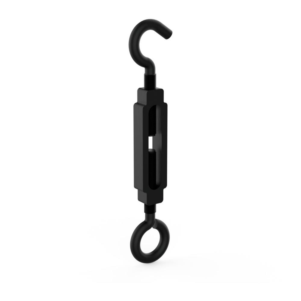 Black Storm Shine finish hook and eye turnbuckle for tension adjustment in storage and garage organization tools under $50