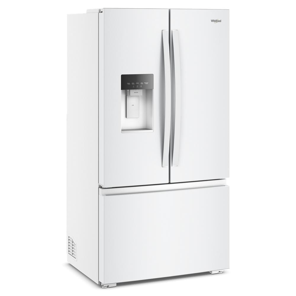 White 36-inch wide French door refrigerator with in-door water and ice dispenser from Refrigerators collection at Hartville Hardware