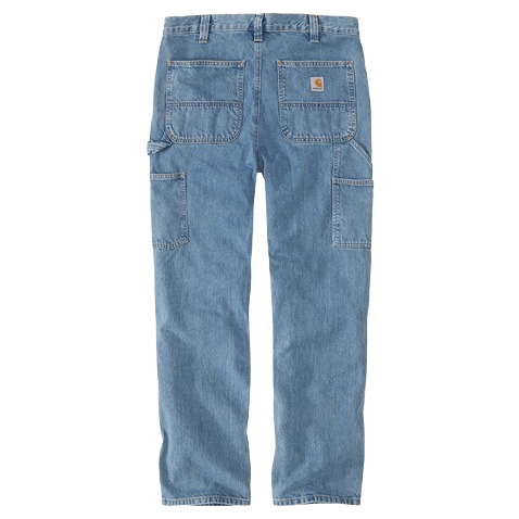 Men’s loose fit denim utility jeans in cove blue featuring reinforced pockets for durable comfort in workwear and casual use
