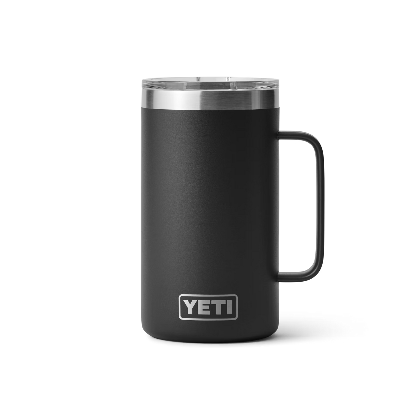 Matte black insulated stainless steel mug with clear lid and large handle from Drinkware and Kitchenware collections